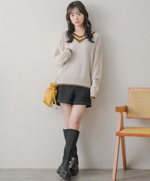 RETRO GIRL（レトロガール）の「配色ステッチフラップSPT（その他パンツ・レディース・ナチュラル/ブラック/ダークグレー・FREE）」の14枚目の写真