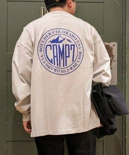 CAMP7(キャンプセブン)の「【CAMP7】サークルロゴ長袖Tシャツ 抗菌防臭 サスティナブル ユニセックス ロゴ ロンT(Tシャツ/カットソー・メンズ・ネイビー/ライトベージュ・M/L/XL)」の1枚目の写真