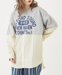 CUBE SUGAR | OE天竺カットソー×ストライプリメイク風ビッグシャツ(シャツ/ブラウス)