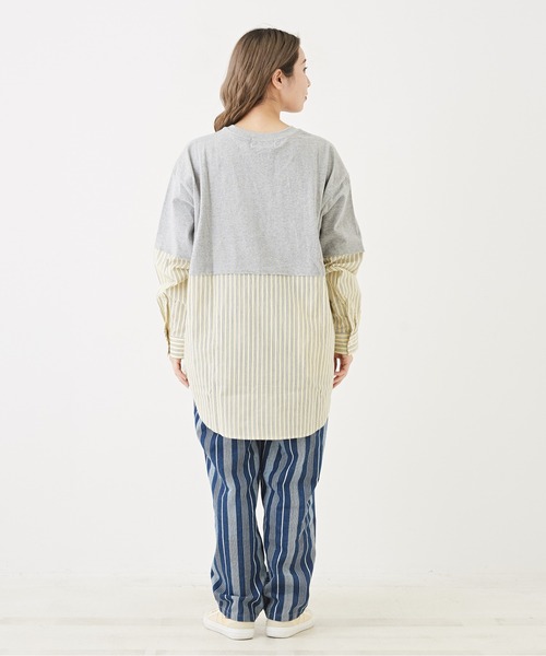 CUBE SUGAR（キューブシュガー）の「OE天竺カットソー×ストライプリメイク風ビッグシャツ（シャツ/ブラウス・レディース・イエロー/レッド/ブルー・M）」の12枚目の写真