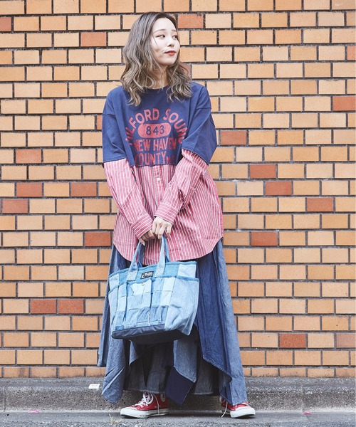 CUBE SUGAR（キューブシュガー）の「OE天竺カットソー×ストライプリメイク風ビッグシャツ（シャツ/ブラウス・レディース・イエロー/レッド/ブルー・M）」の17枚目の写真