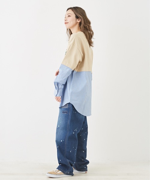 CUBE SUGAR（キューブシュガー）の「OE天竺カットソー×ストライプリメイク風ビッグシャツ（シャツ/ブラウス・レディース・イエロー/レッド/ブルー・M）」の14枚目の写真