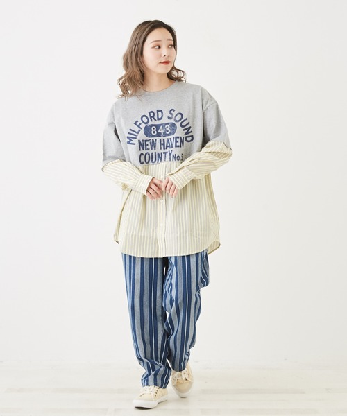 CUBE SUGAR（キューブシュガー）の「OE天竺カットソー×ストライプリメイク風ビッグシャツ（シャツ/ブラウス・レディース・イエロー/レッド/ブルー・M）」の20枚目の写真