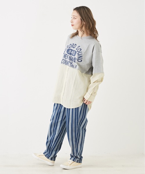 CUBE SUGAR（キューブシュガー）の「OE天竺カットソー×ストライプリメイク風ビッグシャツ（シャツ/ブラウス・レディース・イエロー/レッド/ブルー・M）」の11枚目の写真