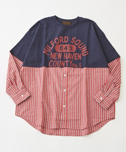 CUBE SUGAR（キューブシュガー）の「OE天竺カットソー×ストライプリメイク風ビッグシャツ（シャツ/ブラウス・レディース・イエロー/レッド/ブルー・M）」の16枚目の写真