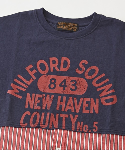 CUBE SUGAR（キューブシュガー）の「OE天竺カットソー×ストライプリメイク風ビッグシャツ（シャツ/ブラウス・レディース・イエロー/レッド/ブルー・M）」の6枚目の写真