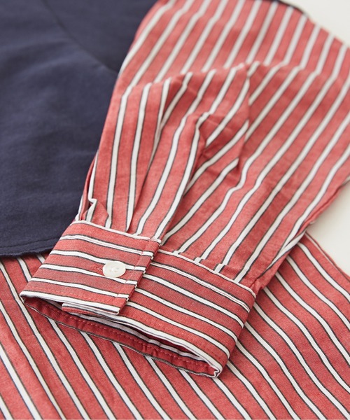 CUBE SUGAR（キューブシュガー）の「OE天竺カットソー×ストライプリメイク風ビッグシャツ（シャツ/ブラウス・レディース・イエロー/レッド/ブルー・M）」の9枚目の写真