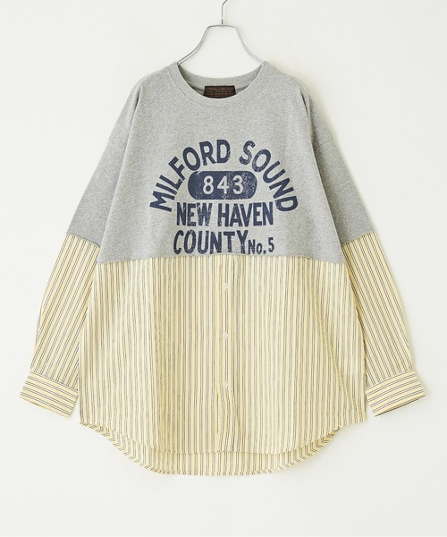 CUBE SUGAR（キューブシュガー）の「OE天竺カットソー×ストライプリメイク風ビッグシャツ（シャツ/ブラウス・レディース・イエロー/レッド/ブルー・M）」の22枚目の写真