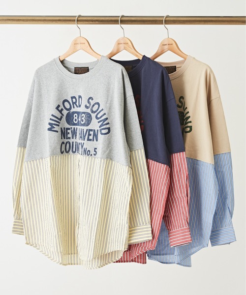 CUBE SUGAR（キューブシュガー）の「OE天竺カットソー×ストライプリメイク風ビッグシャツ（シャツ/ブラウス・レディース・イエロー/レッド/ブルー・M）」の21枚目の写真