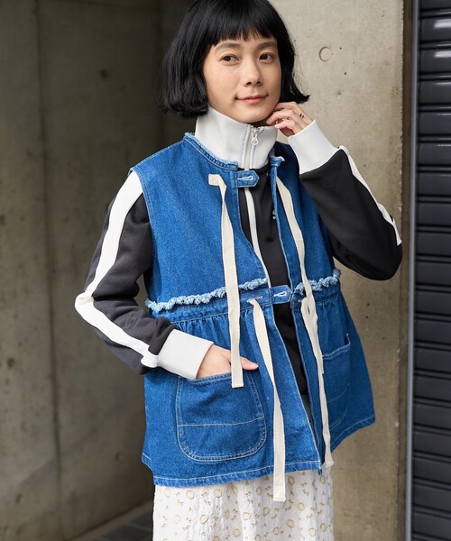 3 フリークスストア FREAK'S STORE ジレ ベスト デニム リボン FREAK'S STORE（フリークスストア） ベスト ジレ リメイク風 リボン
