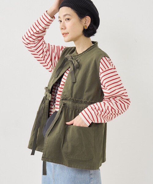 リボンフリルショートベスト ブラック ベスト ジレ フリルヘムショートジレ レディース : ZOZOTOWN