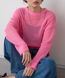 メッシュニット」に該当するトップス（ピンク/桃色系）ファッション