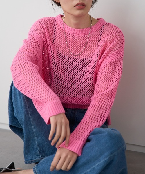 TRIANGLE PALETTE(トライアングルパレット)の「メッシュニットプルオーバー(Tシャツ/カットソー・レディース・ブラック/ホワイト/ピンク・FREE)」の3枚目の写真