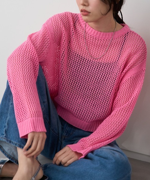 TRIANGLE PALETTE(トライアングルパレット)の「メッシュニットプルオーバー(Tシャツ/カットソー・レディース・ブラック/ホワイト/ピンク・FREE)」の22枚目の写真