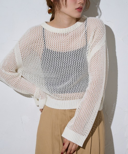 TRIANGLE PALETTE(トライアングルパレット)の「メッシュニットプルオーバー(Tシャツ/カットソー・レディース・ブラック/ホワイト/ピンク・FREE)」の4枚目の写真