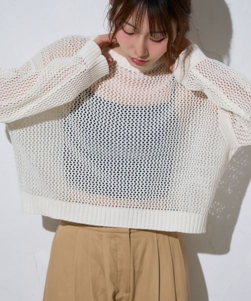 TRIANGLE PALETTE(トライアングルパレット)の「メッシュニットプルオーバー(Tシャツ/カットソー・レディース・ブラック/ホワイト/ピンク・FREE)」の6枚目の写真
