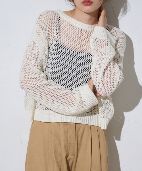 TRIANGLE PALETTE(トライアングルパレット)の「メッシュニットプルオーバー(Tシャツ/カットソー・レディース・ブラック/ホワイト/ピンク・FREE)」の7枚目の写真