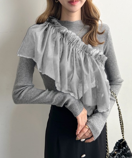 Futier land（フューティアランド）の「マルチWay1段フリルチュールティアードビスチェ（ベスト・レディース・アイボリー/ブラック/グレー・FREE）」の3枚目の写真