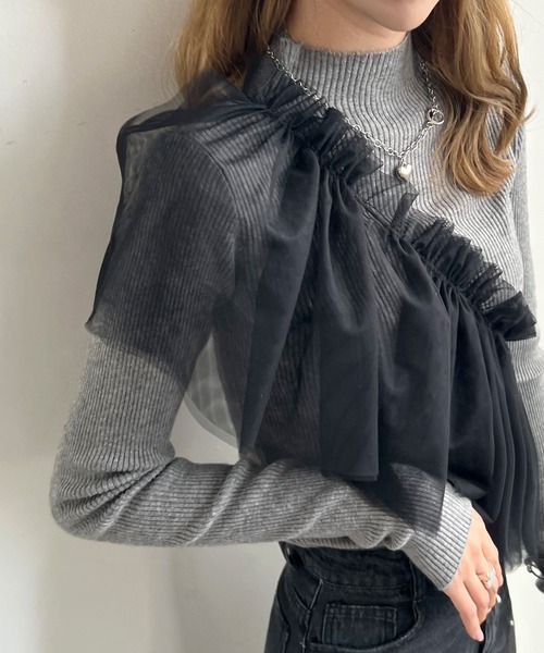 Futier land（フューティアランド）の「マルチWay1段フリルチュールティアードビスチェ（ベスト・レディース・アイボリー/ブラック/グレー・FREE）」の2枚目の写真