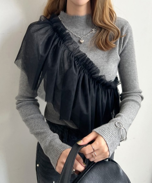 Futier land（フューティアランド）の「マルチWay1段フリルチュールティアードビスチェ（ベスト・レディース・アイボリー/ブラック/グレー・FREE）」の4枚目の写真