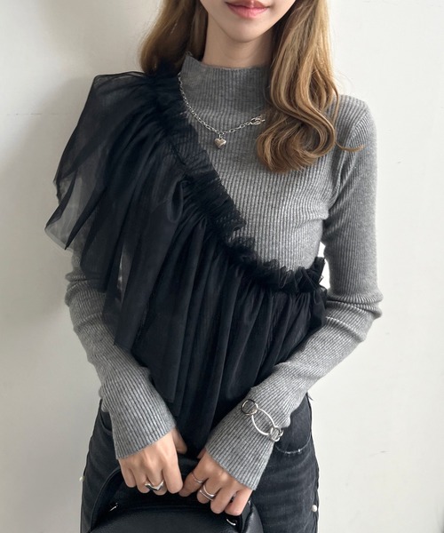 Futier land（フューティアランド）の「マルチWay1段フリルチュールティアードビスチェ（ベスト・レディース・アイボリー/ブラック/グレー・FREE）」の7枚目の写真