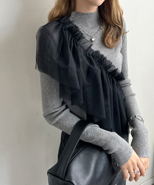 Futier land（フューティアランド）の「マルチWay1段フリルチュールティアードビスチェ（ベスト・レディース・アイボリー/ブラック/グレー・FREE）」の8枚目の写真