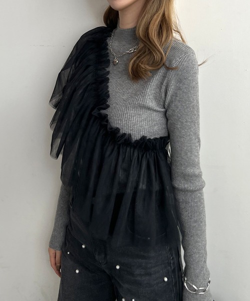 Futier land（フューティアランド）の「マルチWay1段フリルチュールティアードビスチェ（ベスト・レディース・アイボリー/ブラック/グレー・FREE）」の12枚目の写真