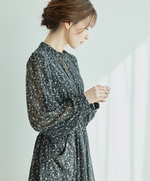 Jayro（ジャイロ）の「花柄シフォンワンピース（ワンピース・レディース・ライトグリーン/ブラック・FREE）」の6枚目の写真