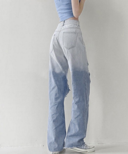 Miniministore(ミニミニストア)の「ダメージ デニムパンツ ハイウエスト韓国(デニムパンツ・レディース・サックスブルー・L/S/XL/M)」の5枚目の写真