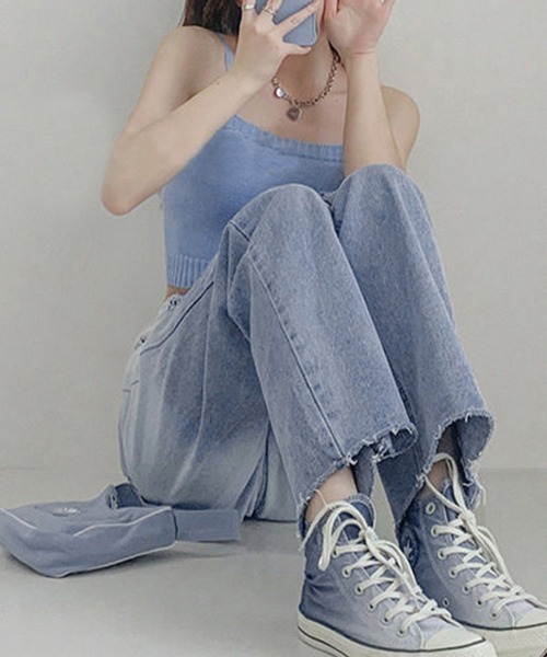 Miniministore(ミニミニストア)の「ダメージ デニムパンツ ハイウエスト韓国(デニムパンツ・レディース・サックスブルー・L/S/XL/M)」の6枚目の写真