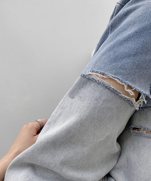 Miniministore(ミニミニストア)の「ダメージ デニムパンツ ハイウエスト韓国(デニムパンツ・レディース・サックスブルー・L/S/XL/M)」の7枚目の写真