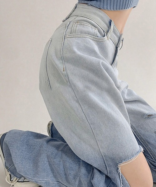 Miniministore(ミニミニストア)の「ダメージ デニムパンツ ハイウエスト韓国(デニムパンツ・レディース・サックスブルー・L/S/XL/M)」の8枚目の写真