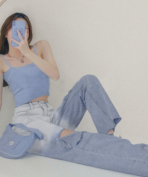 Miniministore(ミニミニストア)の「ダメージ デニムパンツ ハイウエスト韓国(デニムパンツ・レディース・サックスブルー・L/S/XL/M)」の12枚目の写真