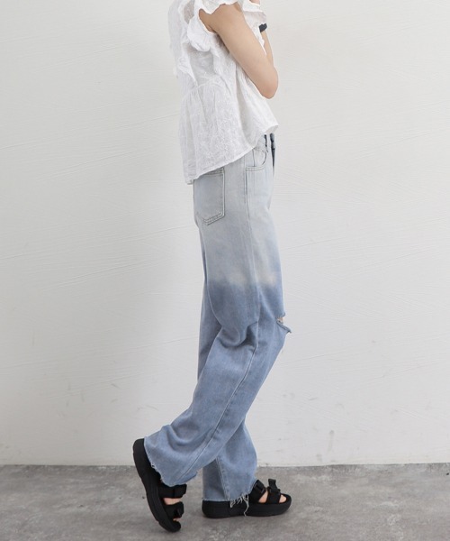 Miniministore(ミニミニストア)の「ダメージ デニムパンツ ハイウエスト韓国(デニムパンツ・レディース・サックスブルー・L/S/XL/M)」の15枚目の写真