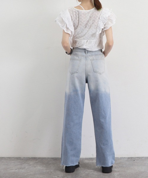 Miniministore(ミニミニストア)の「ダメージ デニムパンツ ハイウエスト韓国(デニムパンツ・レディース・サックスブルー・L/S/XL/M)」の16枚目の写真