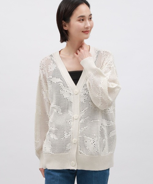 [日本製]メッシュ ボレロ 純白 カーディガン 花模様 花柄 カーディガン レディース 長袖 刺繍 トップス 春夏 秋
