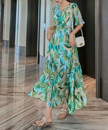 花柄 ティアードワンピース春夏 Vネック