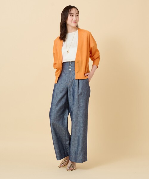 セール】【セットアップ可能】ヘンプシャンブレー ワイドパンツ