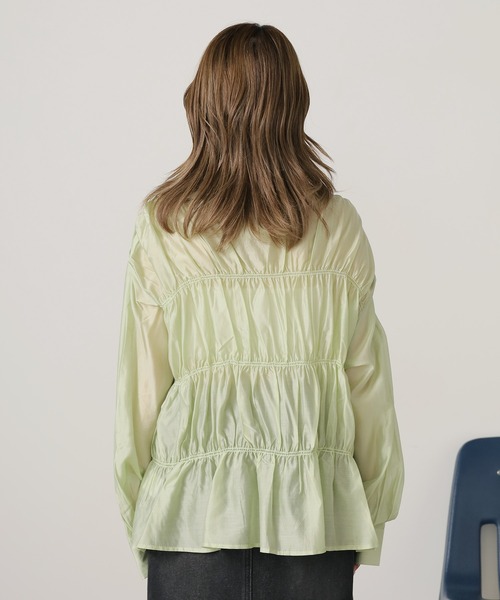 AO2（アオズ）の「Gathered Sheer Shirt / レギュラーカラー ギャザーシアーシャツ（シャツ/ブラウス・レディース・アイボリー/ラベンダー/ライトグリーン・FREE）」の18枚目の写真