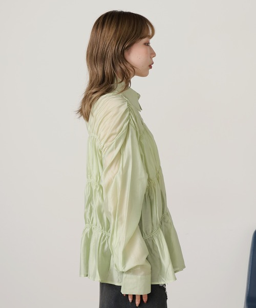 AO2（アオズ）の「Gathered Sheer Shirt / レギュラーカラー ギャザーシアーシャツ（シャツ/ブラウス・レディース・アイボリー/ラベンダー/ライトグリーン・FREE）」の17枚目の写真