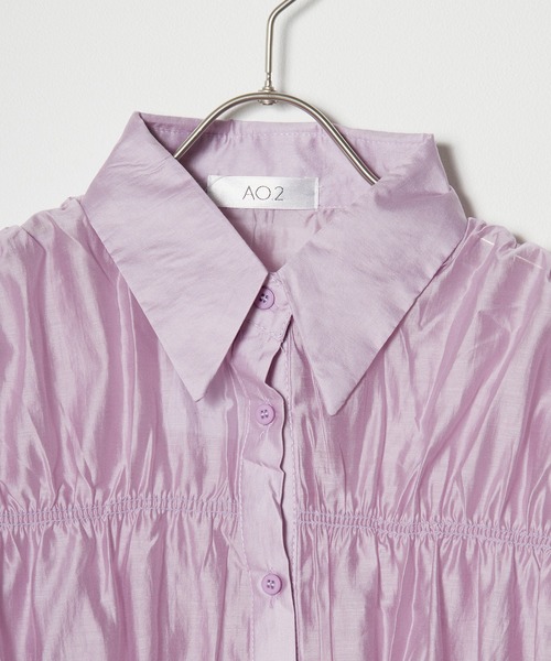 AO2（アオズ）の「Gathered Sheer Shirt / レギュラーカラー ギャザーシアーシャツ（シャツ/ブラウス・レディース・アイボリー/ラベンダー/ライトグリーン・FREE）」の5枚目の写真