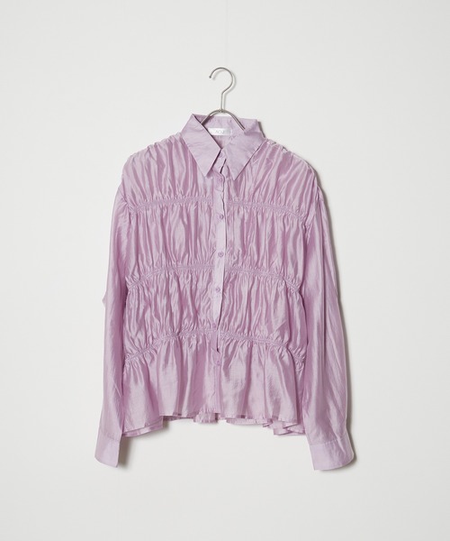 AO2（アオズ）の「Gathered Sheer Shirt / レギュラーカラー ギャザーシアーシャツ（シャツ/ブラウス・レディース・アイボリー/ラベンダー/ライトグリーン・FREE）」の4枚目の写真