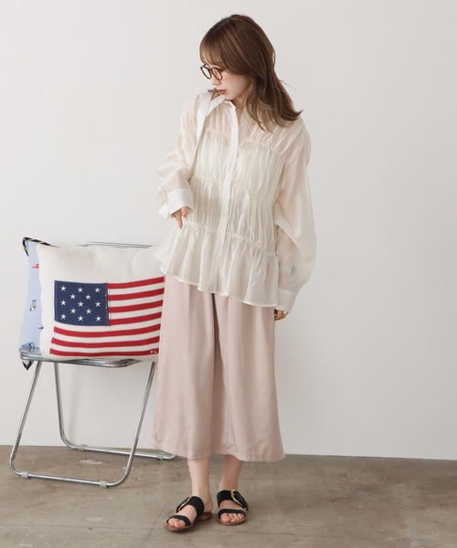 AO2（アオズ）の「Gathered Sheer Shirt / レギュラーカラー ギャザーシアーシャツ（シャツ/ブラウス・レディース・アイボリー/ラベンダー/ライトグリーン・FREE）」の10枚目の写真