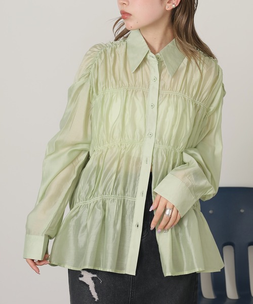 AO2（アオズ）の「Gathered Sheer Shirt / レギュラーカラー ギャザーシアーシャツ（シャツ/ブラウス・レディース・アイボリー/ラベンダー/ライトグリーン・FREE）」の11枚目の写真