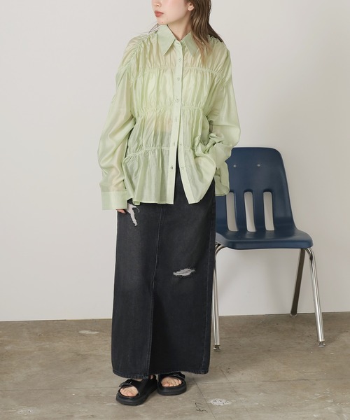 AO2（アオズ）の「Gathered Sheer Shirt / レギュラーカラー ギャザーシアーシャツ（シャツ/ブラウス・レディース・アイボリー/ラベンダー/ライトグリーン・FREE）」の12枚目の写真