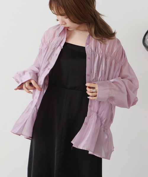 AO2（アオズ）の「Gathered Sheer Shirt / レギュラーカラー ギャザーシアーシャツ（シャツ/ブラウス・レディース・アイボリー/ラベンダー/ライトグリーン・FREE）」の21枚目の写真