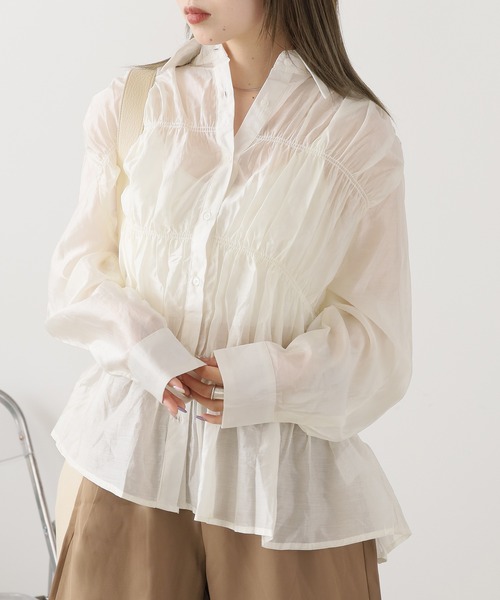AO2（アオズ）の「Gathered Sheer Shirt / レギュラーカラー ギャザーシアーシャツ（シャツ/ブラウス・レディース・アイボリー/ラベンダー/ライトグリーン・FREE）」の22枚目の写真