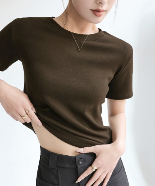 Miniministore(ミニミニストア)の「無地Tシャツ 半袖 レディース 8色(Tシャツ/カットソー・レディース・ブラウン/サンドベージュ/ダークグレー/カーキ/ライトグレー/ダークブラウン/ブラック/ホワイト・M/L)」の5枚目の写真