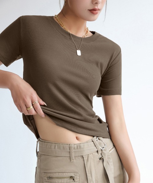 Miniministore(ミニミニストア)の「無地Tシャツ 半袖 レディース 8色(Tシャツ/カットソー・レディース・ブラウン/サンドベージュ/ダークグレー/カーキ/ライトグレー/ダークブラウン/ブラック/ホワイト・M/L)」の6枚目の写真