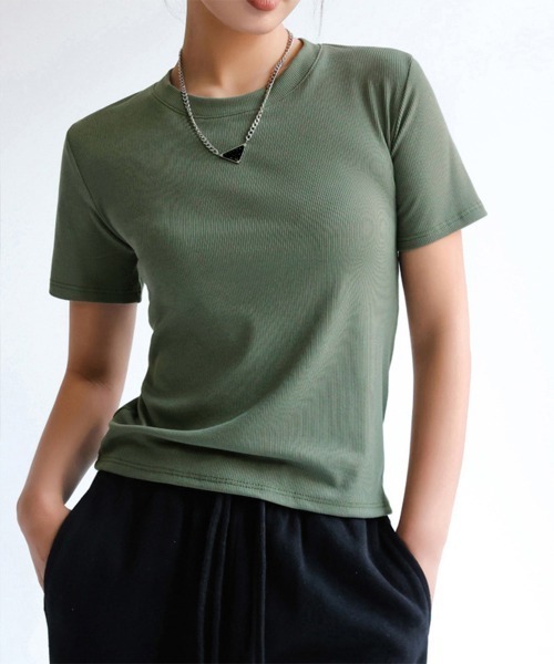 Miniministore(ミニミニストア)の「無地Tシャツ 半袖 レディース 8色(Tシャツ/カットソー・レディース・ブラウン/サンドベージュ/ダークグレー/カーキ/ライトグレー/ダークブラウン/ブラック/ホワイト・M/L)」の8枚目の写真